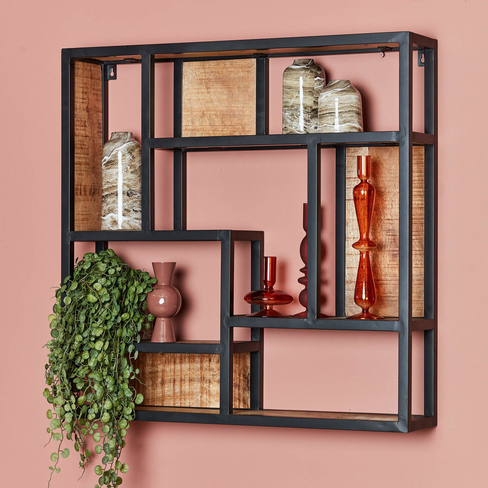 Wall rack mango wood | square - Wall Shelf Shop