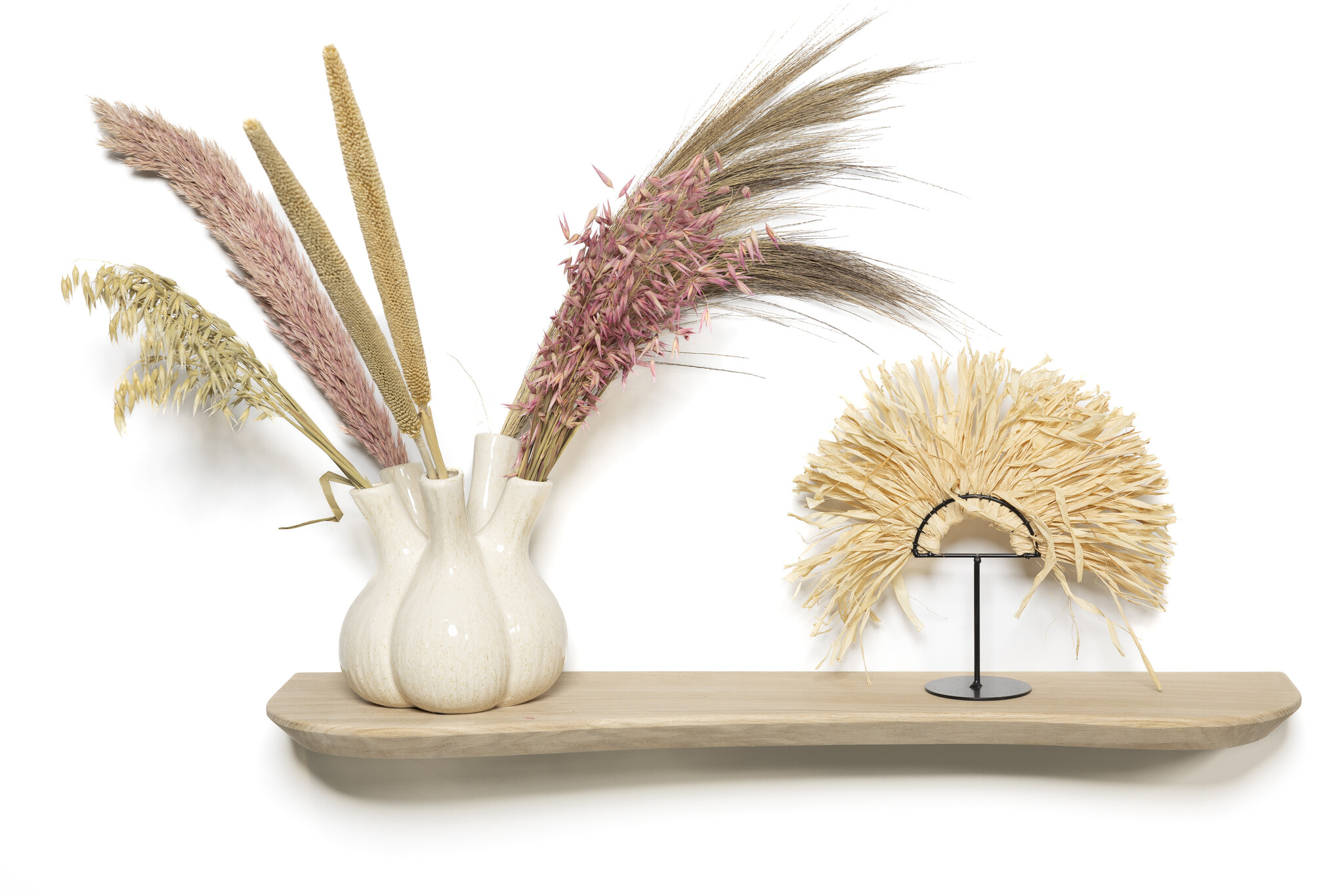 Oak wall shelf 3cm thick planed with organic shape floating mounting system