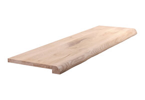 Fensterbank aus massiver Eiche mit Kante aus verwittertem Baumstamm – 40 mm dick