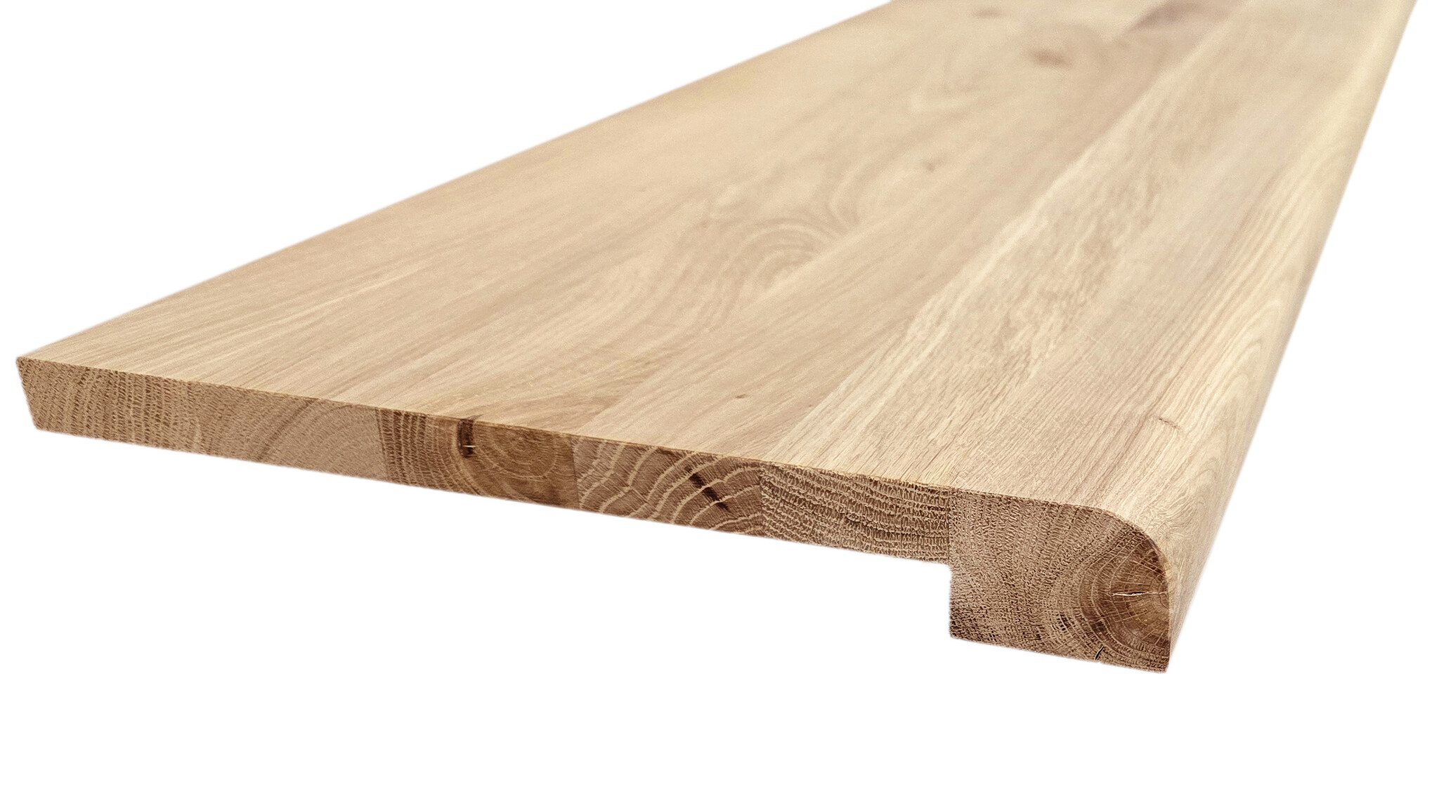 Fensterbank aus massiver Eiche mit abgeschrägter Vorderseite – 40 mm dick