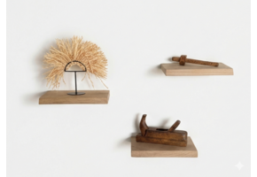 Eiken wandplank 3cm dikte geschaafd met geleefde voorkant zwevend montage systeem – set van 3