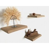 Oak wall shelf 4cm thick, planed with a weathered front, floating mounting system – set of 3