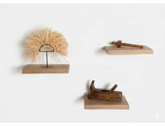 Wandregal aus Eiche, 4 cm dick, gehobelt mit verwitterter Vorderseite, schwebendes Befestigungssystem – 3er-Set