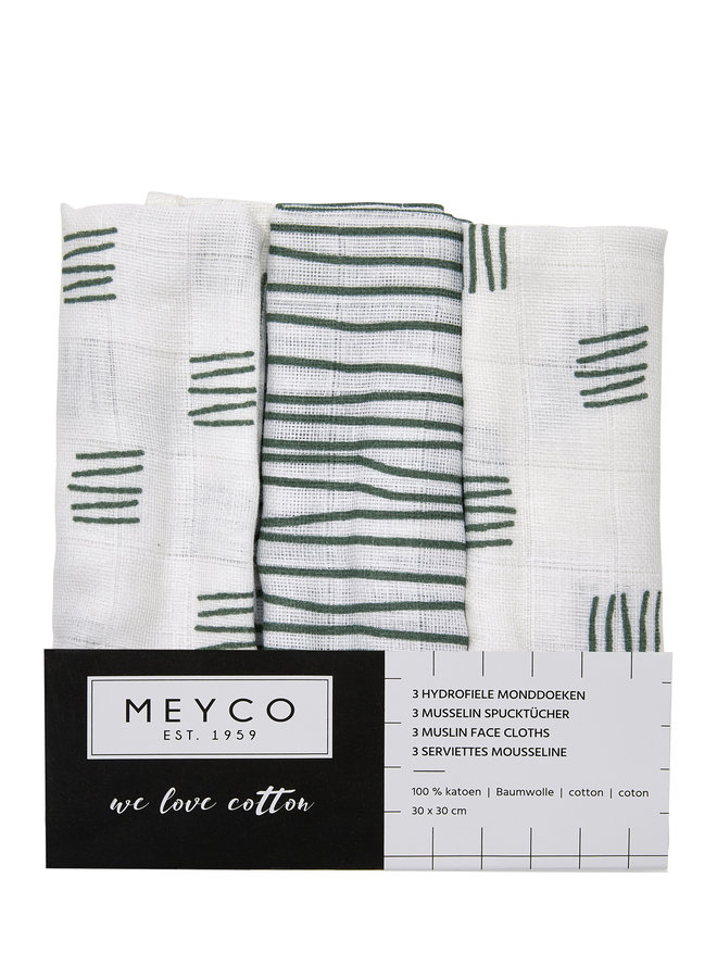 Meyco Hydrofiele Monddoekjes 3-Pack Block Stripe/Forest Green