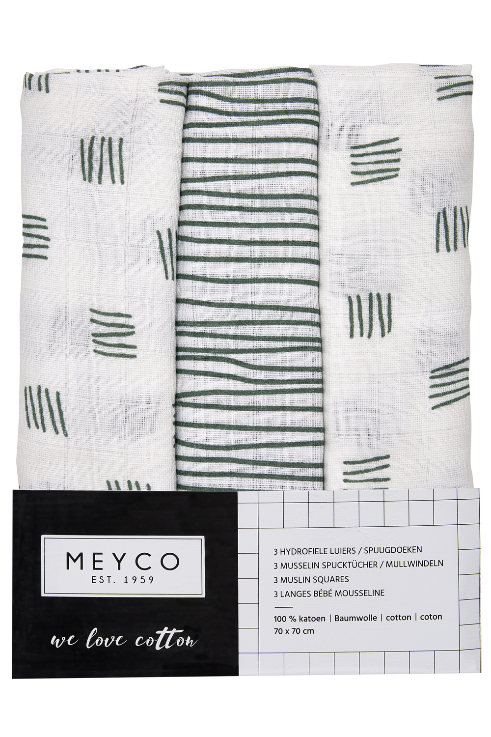 Onnauwkeurig rijstwijn Meditatief Meyco Hydrofiele Luiers 3-pack Block Stripe/Forest Green 70x70cm - Just  Favorites