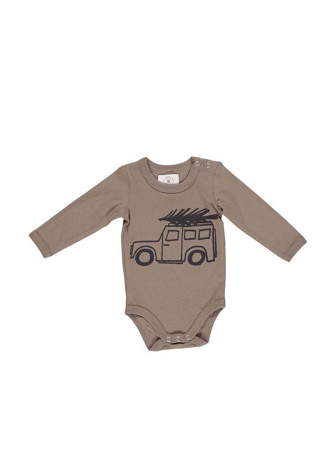 Long Sleeve Romper Sol Grey Brown Car