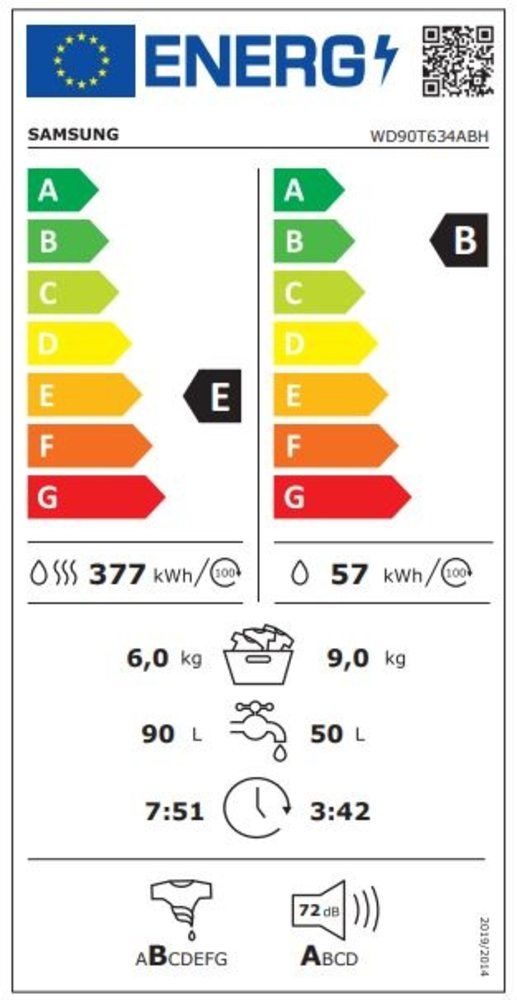 Samsung Samsung AutoDose WD90T634ABH - Was-droogcombinatie Samsung Samsung AutoDose WD90T634ABH - Was-droogcombinatie