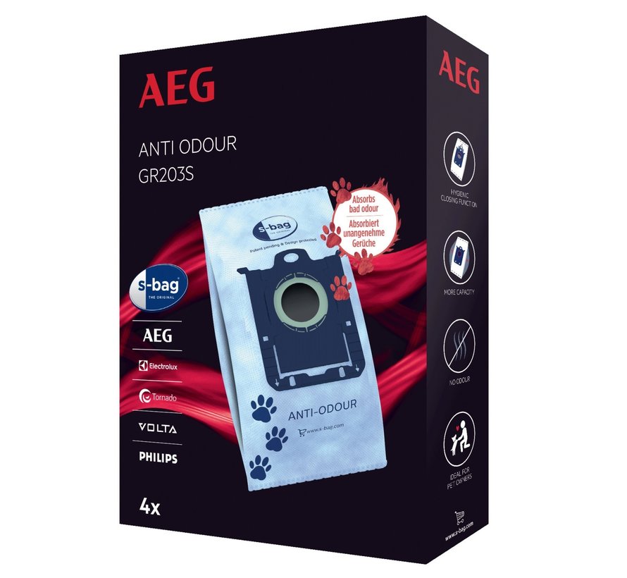 AEG GR203S S-bag Anti-Odour 4 stuks Stofzuigerzakken