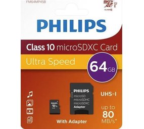 Philips Philips 64GB Micro SDXC - Micro SD kaart Philips Philips 64GB Micro SDXC - Micro SD kaart