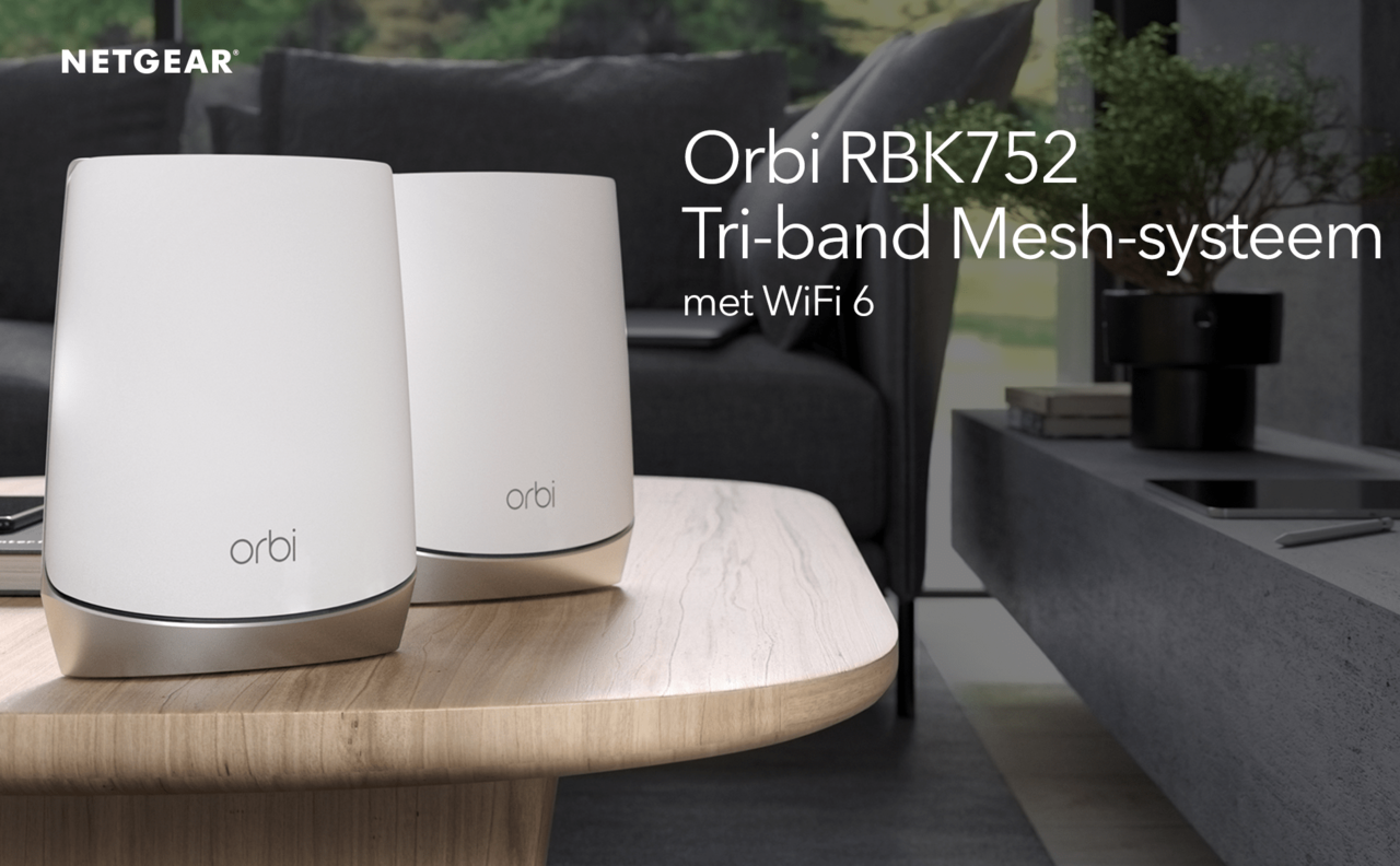 Netgear Netgear Orbi RBK752 Multiroom WiFi 6 Mesh systeem - Router Netgear Netgear Orbi RBK752 Multiroom WiFi 6 Mesh systeem - Router