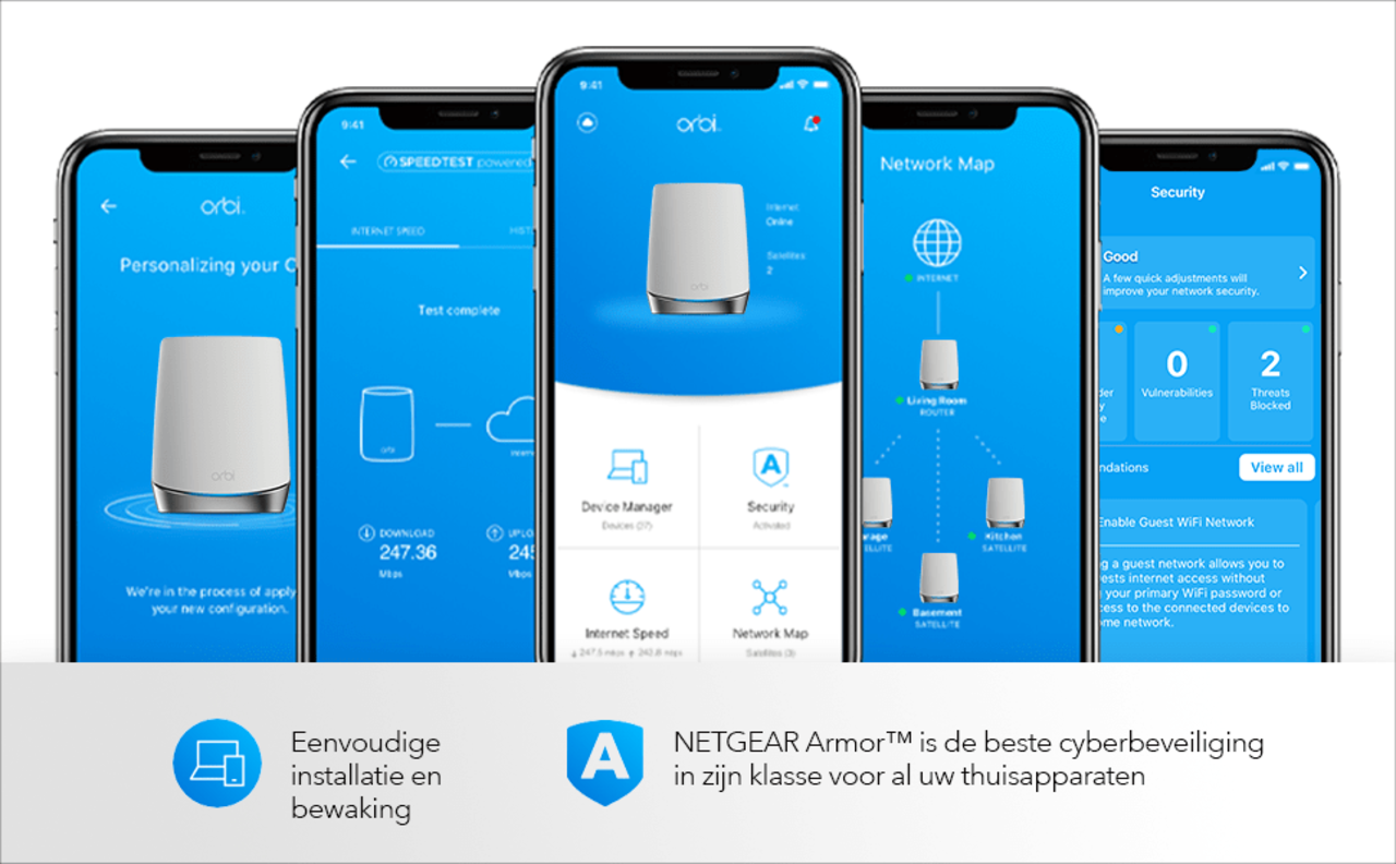 Netgear Netgear Orbi RBK752 Multiroom WiFi 6 Mesh systeem - Router Netgear Netgear Orbi RBK752 Multiroom WiFi 6 Mesh systeem - Router
