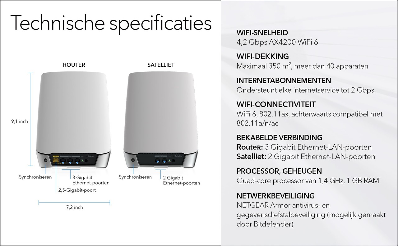 Netgear Netgear Orbi RBK752 Multiroom WiFi 6 Mesh systeem - Router Netgear Netgear Orbi RBK752 Multiroom WiFi 6 Mesh systeem - Router