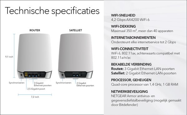 Netgear Netgear Orbi RBK752 Multiroom WiFi 6 Mesh systeem - Router Netgear Netgear Orbi RBK752 Multiroom WiFi 6 Mesh systeem - Router