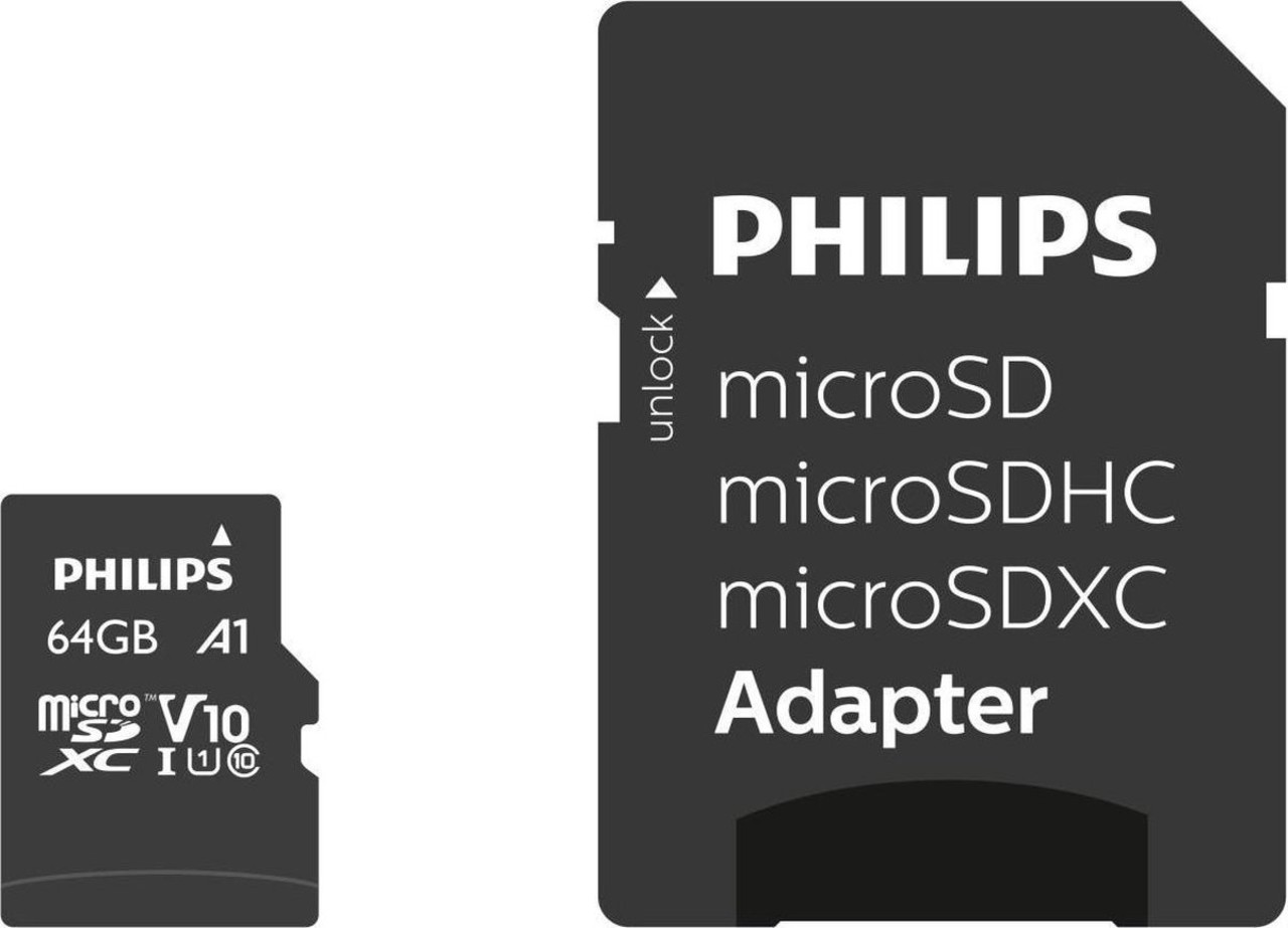 Philips Philips 64GB Micro SDXC - Micro SD kaart Philips Philips 64GB Micro SDXC - Micro SD kaart