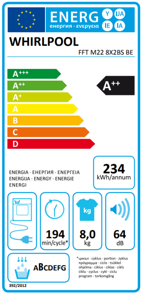 Whirlpool Whirlpool FFT M22 8X2BS BE - Warmtepompdroger Whirlpool Whirlpool FFT M22 8X2BS BE - Warmtepompdroger