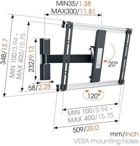 Vogel's Vogel's THIN 425 Zwart 26-55 inch draaibare muurbeugel - TV muurbeugel Vogel's Vogel's THIN 425 Zwart 26-55 inch draaibare muurbeugel - TV muurbeugel