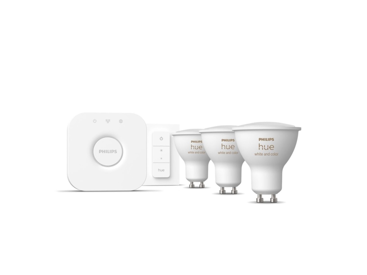 Philips Philips Hue Starterkit 3x GU10 4.3W Color Ambiance + Bridge + Dimmer - Slimme lamp Philips Philips Hue Starterkit 3x GU10 4.3W Color Ambiance + Bridge + Dimmer - Slimme lamp