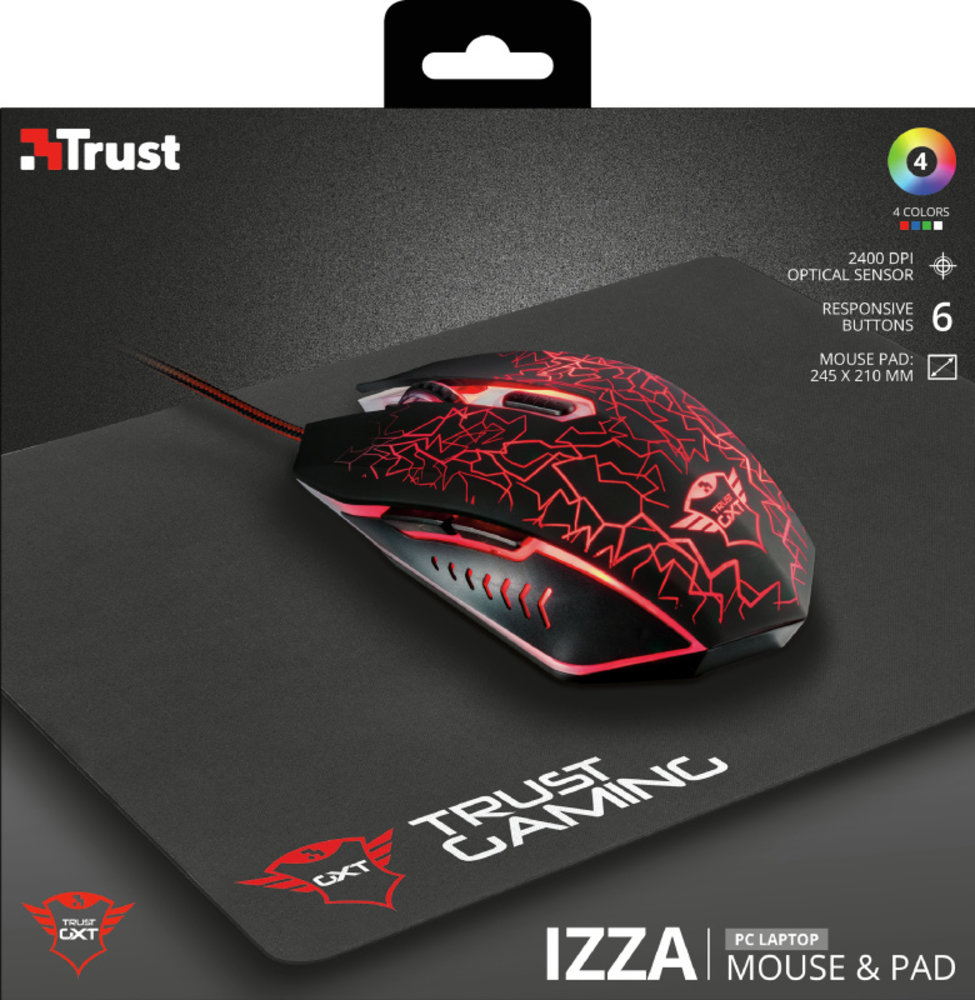 Trust Trust GXT 783 Izza Gaming Muis + Muismat - Gaming Muis Trust Trust GXT 783 Izza Gaming Muis + Muismat - Gaming Muis