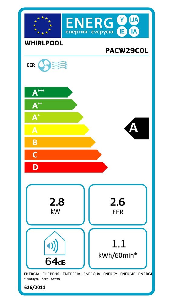 Whirlpool Whirlpool PACW29COL - Mobiele airco Whirlpool Whirlpool PACW29COL - Mobiele airco