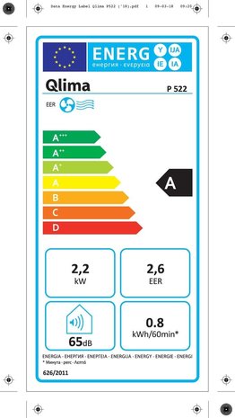 Qlima Qlima P522 - Mobiele airco Qlima Qlima P522 - Mobiele airco