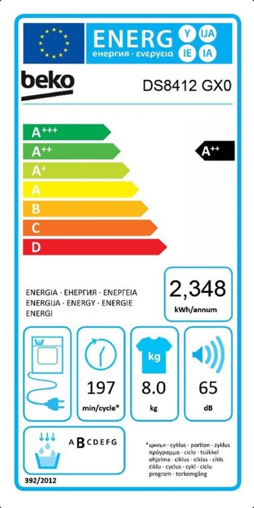 Beko Beko DS8412GX0 - Warmtepompdroger Beko Beko DS8412GX0 - Warmtepompdroger