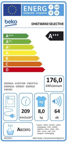 Beko Beko DH8736RX0 - Warmtepompdroger Beko Beko DH8736RX0 - Warmtepompdroger