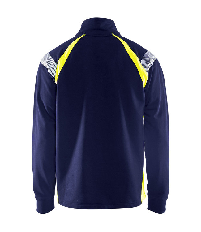 Blaklader 3432 Werksweater Korte Rits Visible Marineblauw/Geel