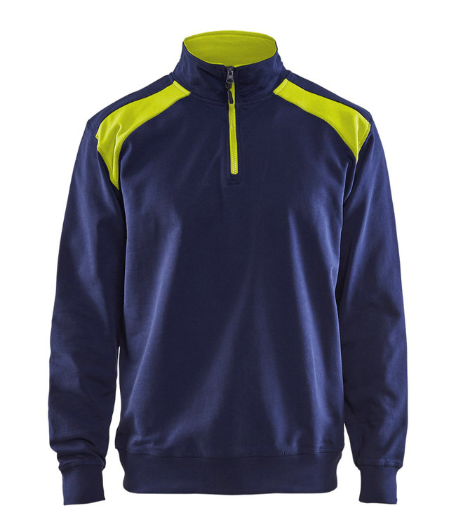 Blaklader 3353 Werksweater Korte Rits Marineblauw/Geel