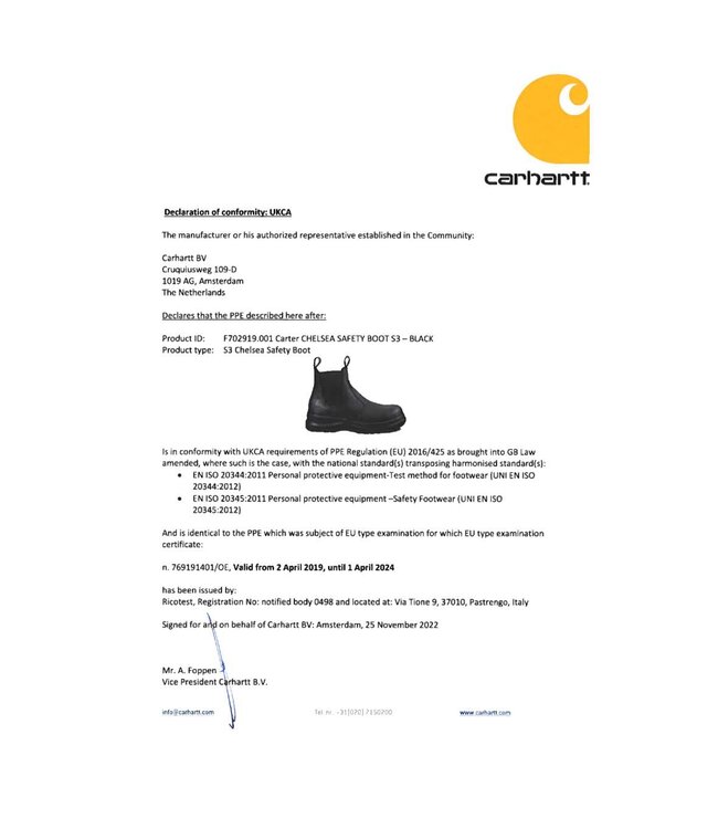 Carhartt Carter Chelsea Boot Werkschoenen S3 Zwart