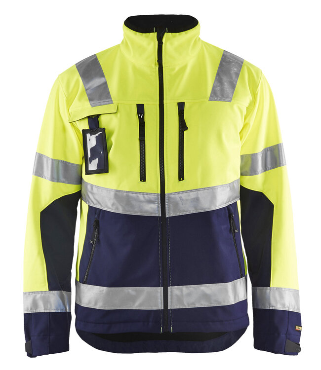 Blaklader 4900 Reflecterende Softshell Werkjas Geel/Marineblauw