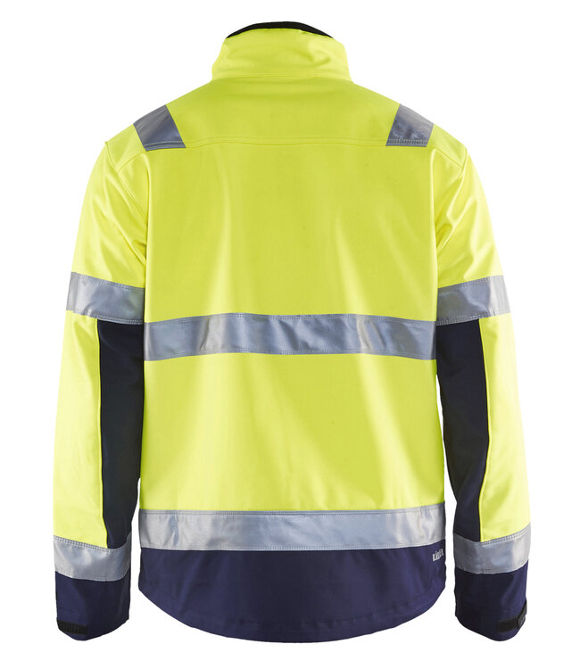Blaklader 4900 Reflecterende Softshell Werkjas Geel/Marineblauw