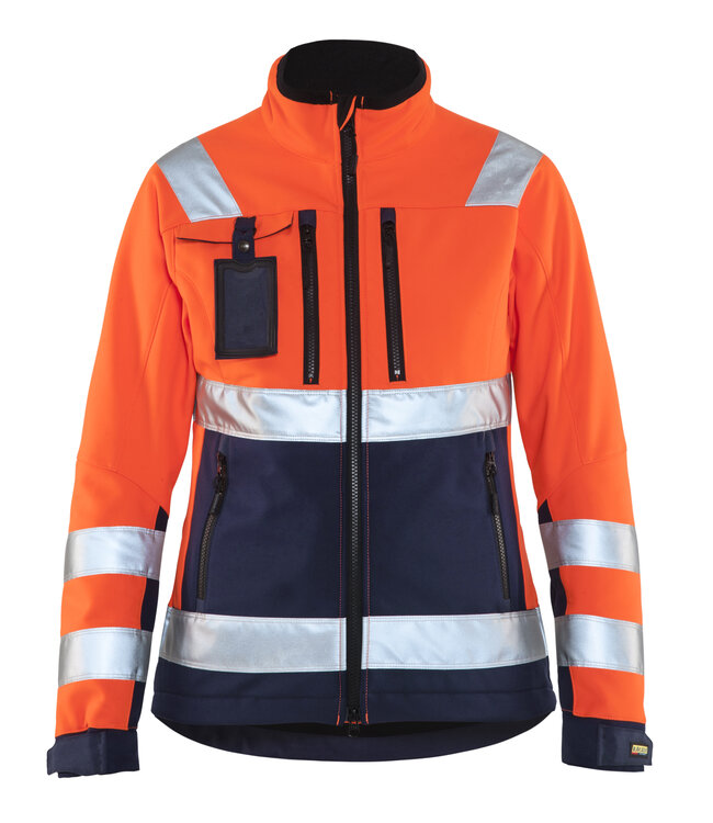 Blaklader 4902 Dames Reflecterende Softshell Werkjas Oranje/Marineblauw