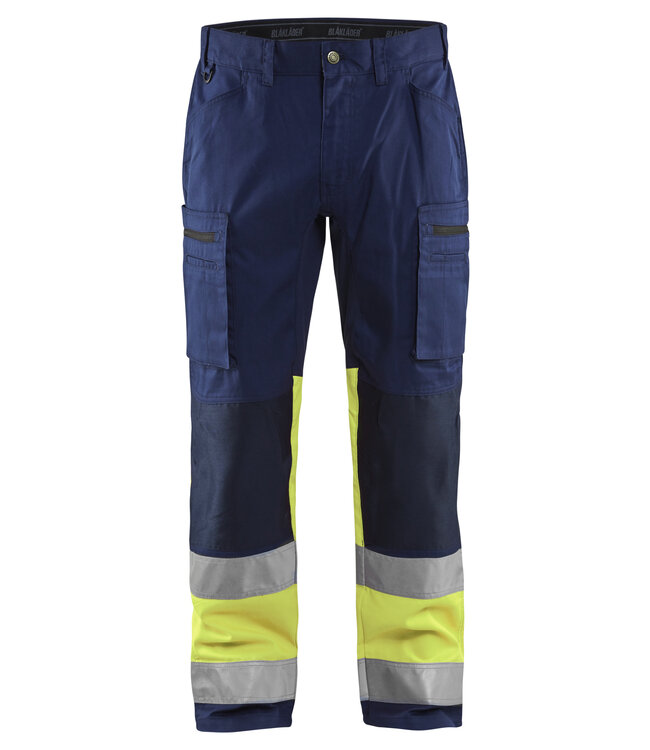 Blaklader 1551 Reflecterende Werkbroek Stretch Marineblauw/Geel