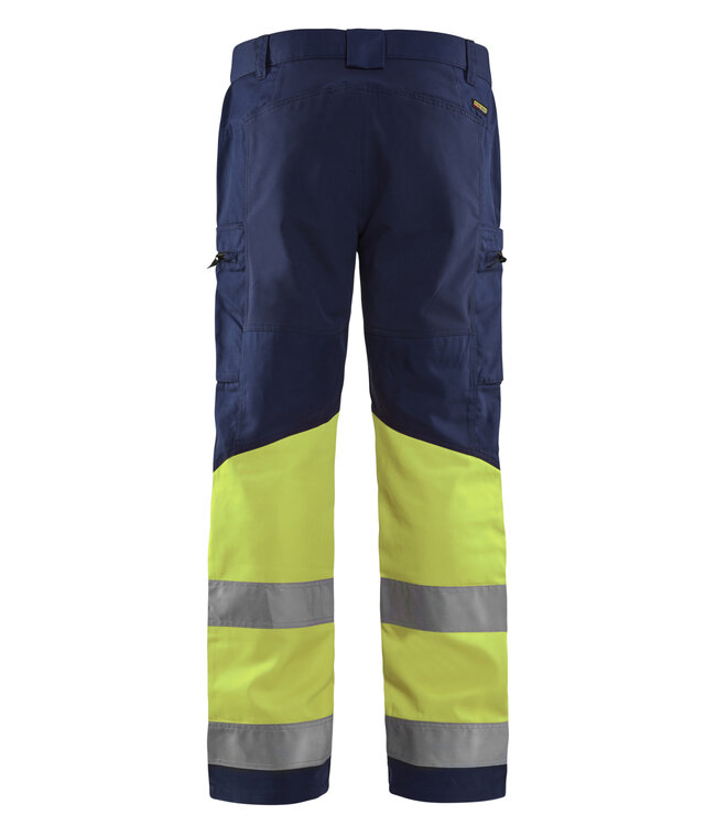 Blaklader 1551 Reflecterende Werkbroek Stretch Marineblauw/Geel