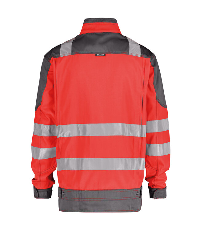 DASSY Orlando Reflecterende Canvas Werkjas Ongevoerd Rood/Grijs
