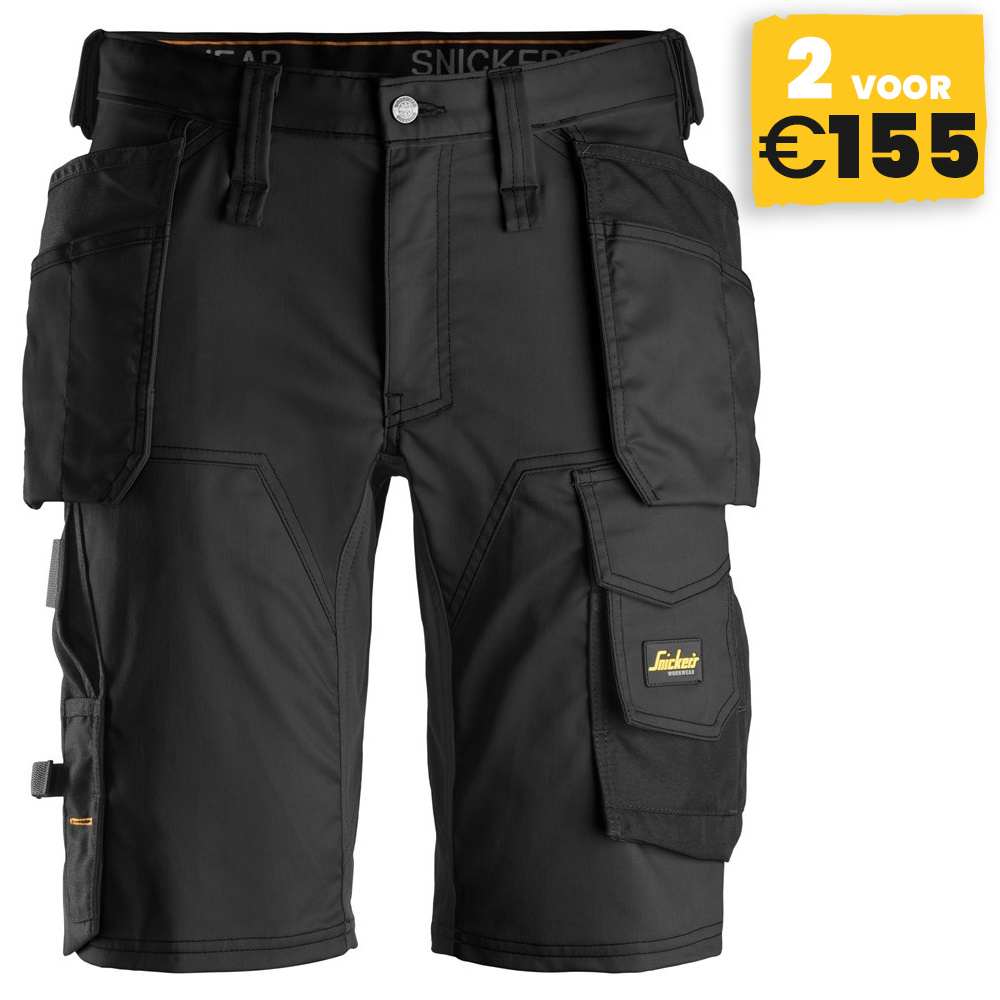 Snickers 6141 Korte Werkbroek Stretch AllroundWork Zwart Bedrijfskledingonline