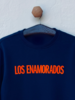 Los Enamorados Navy Blue Sweater with Orange Velvet Logo