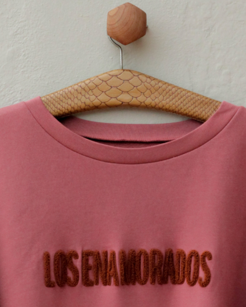 Los Enamorados Embroidered Raspberry Sweater with Bronze Logo