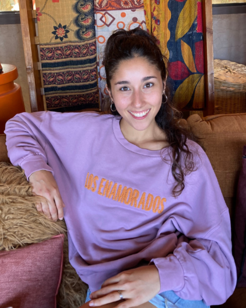 Los Enamorados Embroidered Lilac Sweater with Orange Logo