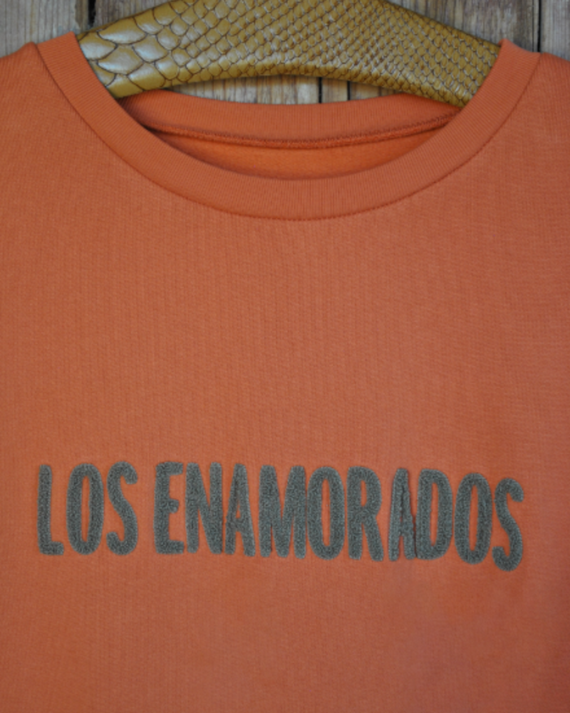 Los Enamorados Embroidered Rust Sweater with Brown Logo