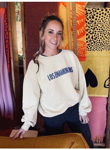 Los Enamorados Embroidered Sweater - Soft Yellow with Blue Logo