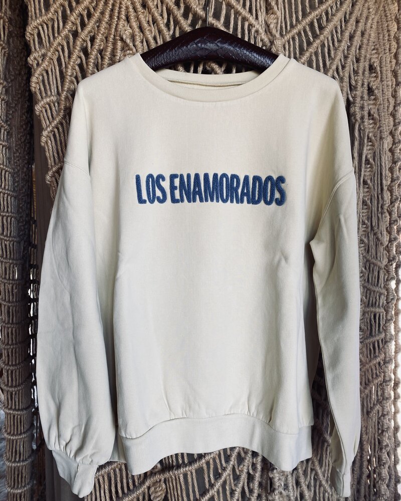 Los Enamorados Soft Yellow Embroidered Sweater  with Blue Logo