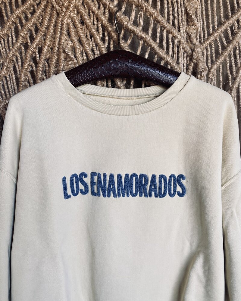 Los Enamorados Soft Yellow Embroidered Sweater  with Blue Logo