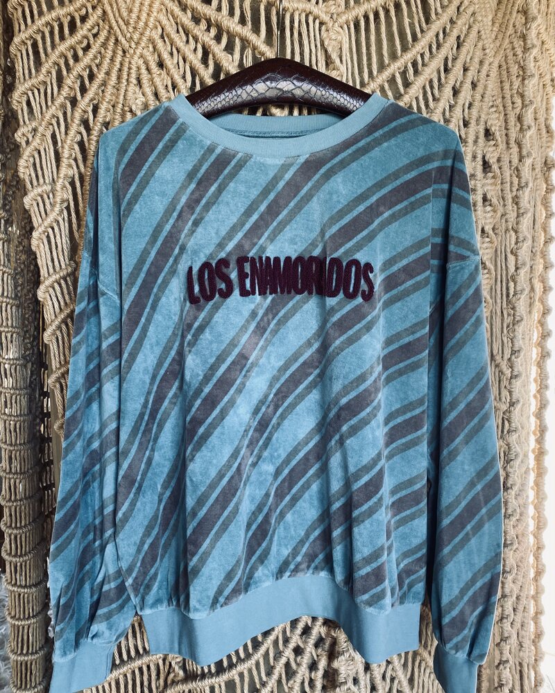 Los Enamorados Soft Blue Stripped Embroidered Sweater