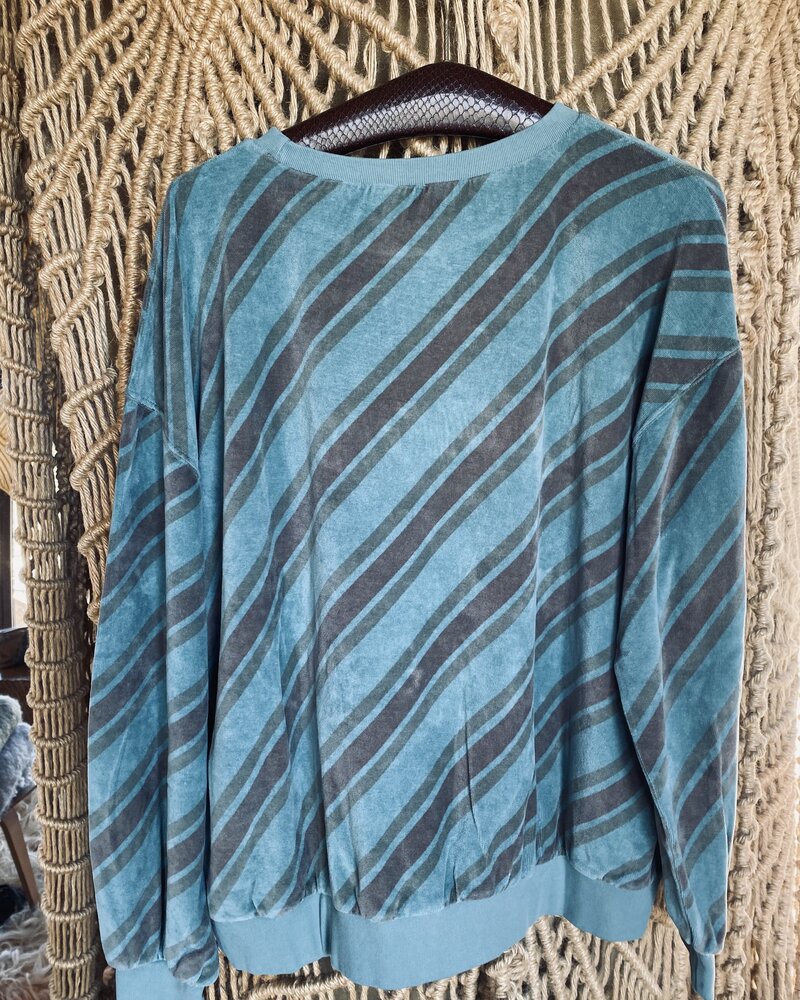 Los Enamorados Soft Blue Stripped Embroidered Sweater