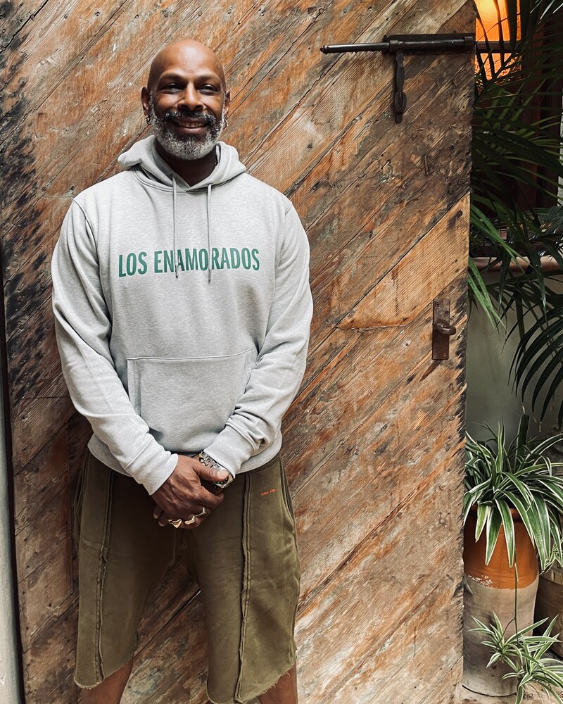 Los Enamorados Grey Hoodie with Green logo