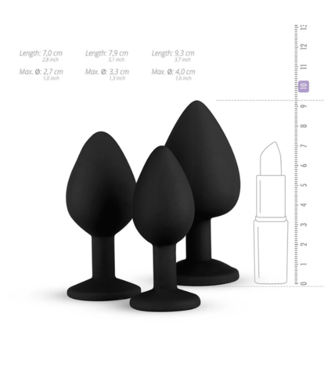 EasyToys Siliconen Buttplug Set met Diamant - Zwart
