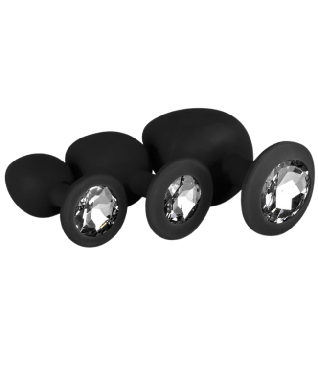 EasyToys Siliconen Buttplug Set met Diamant - Zwart