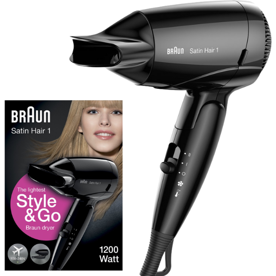 Tandenborsteloutlet Braun Braun Satin Hair 1 Reisföhn Inklapbaar - HD130 Style & Go - Zwart aanbieding