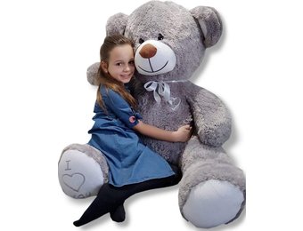 Grijze xl knuffelbeer - 160 cm - geborduurd hartje